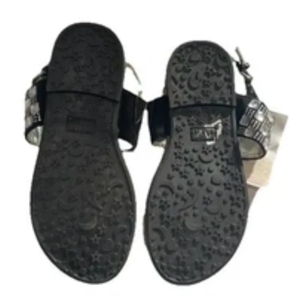 Stuart Weitzman Girls Size 12 Black Gray Gems Sandals Kids Adjustable Strap New